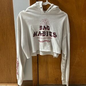 Cream Cropped Hoodie with Red Graphic